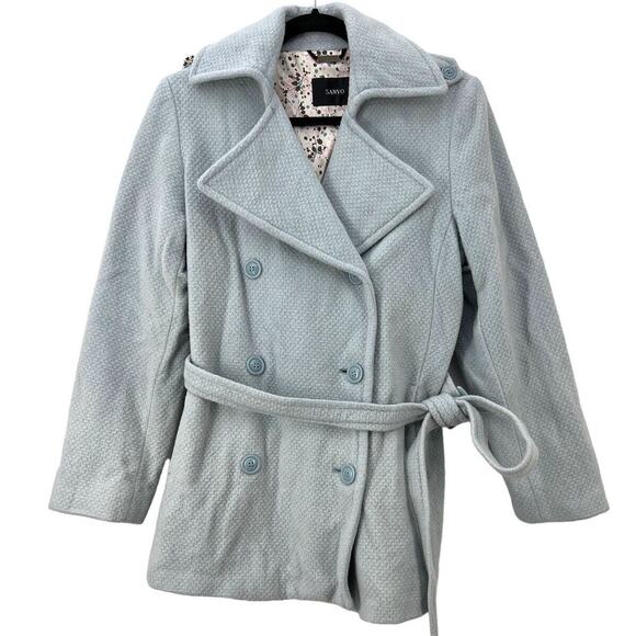 Sanyo Light Blue Double Breasted Wool and Cashmere Blend Pea Coat Women's Size 4 - Picture 1 of 13